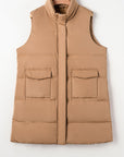 Solid Zip-Up Pocketed Puffer Vest