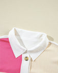 Colorblock Collared Ribbed Patchwork Pocketed Sweatshirt