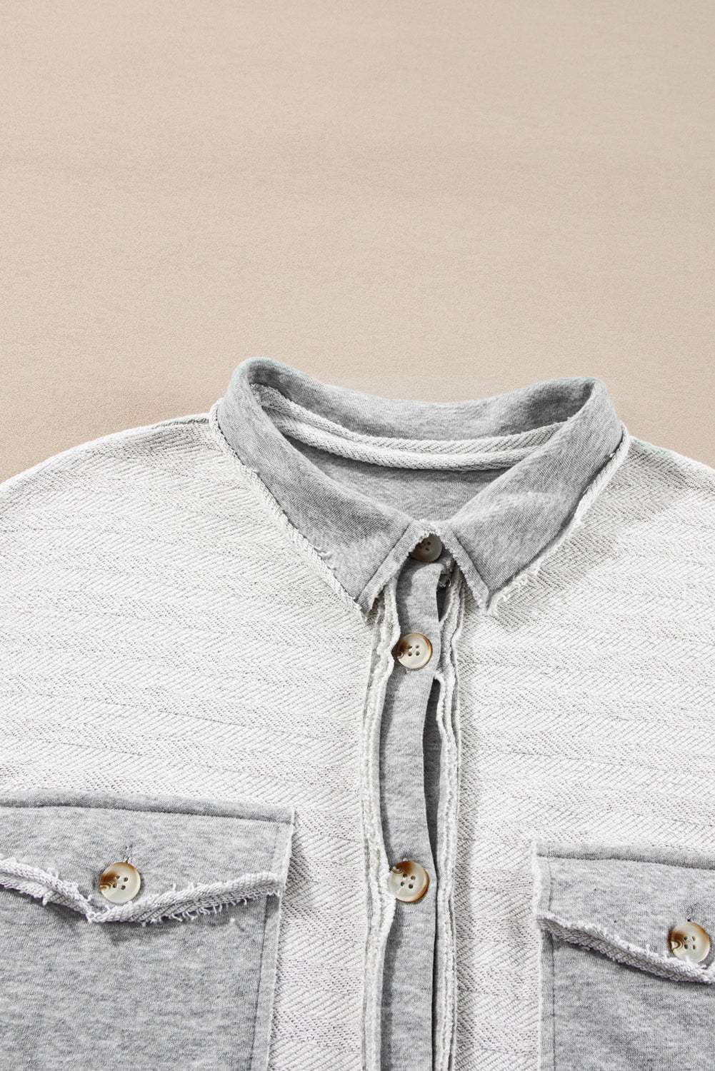 Textured Contrast Flap Pocket Shacket
