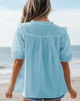 Elina Embroidered Lace Patchwork Tie Blouse