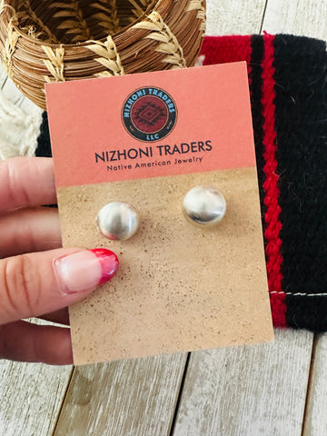 Navajo Sterling Silver Pearl Stud Earrings 10mm