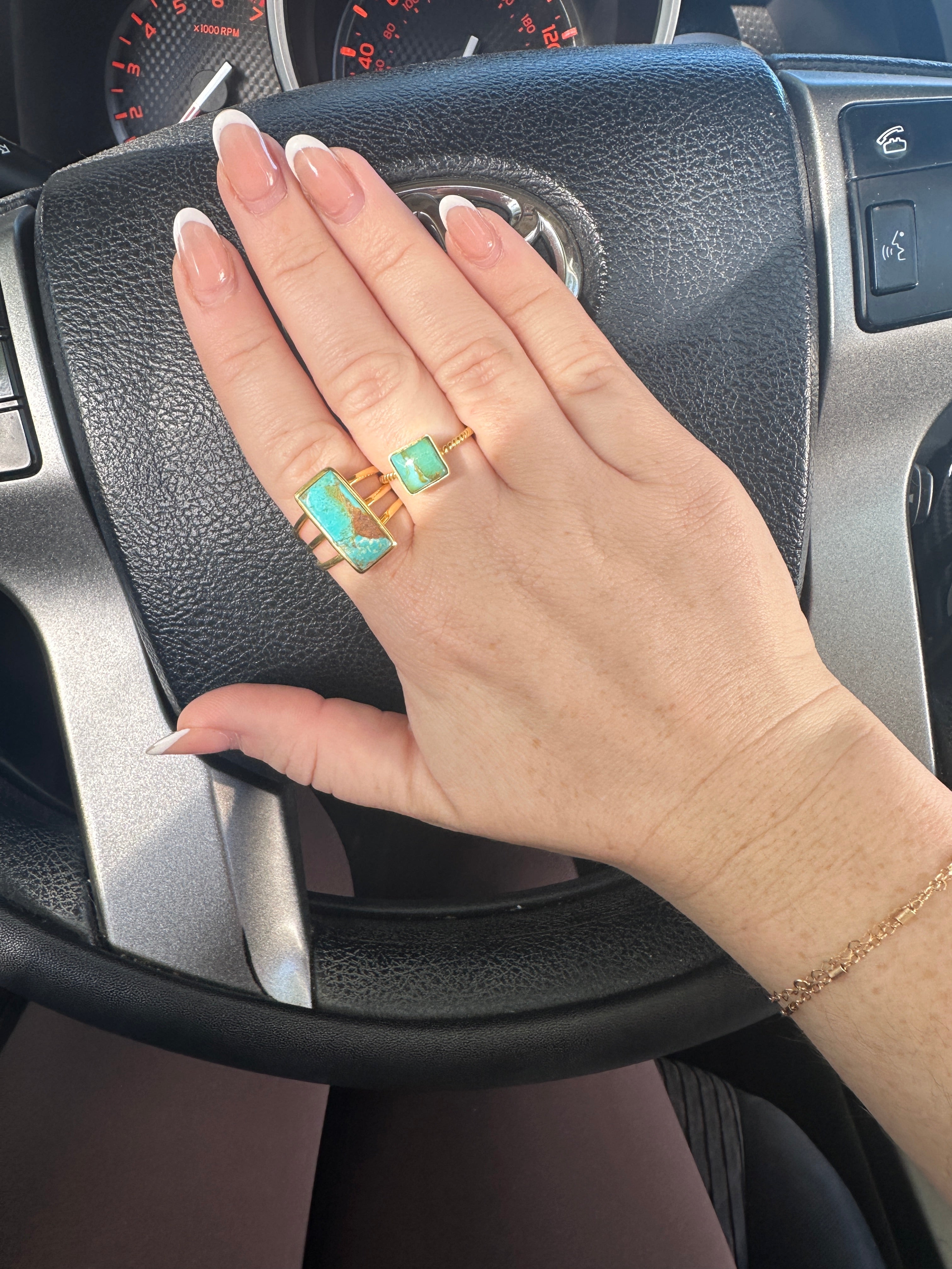 "Shop The Golden Collection: Natural Turquoise & Gold Plated Ring"