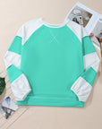 Aruba Blue Colorblock Patchwork Cross Seam Plus Sweatshirt