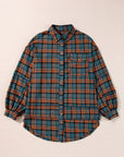 Plaid Button-Up Distressed Hem Long Sleeve Shirt