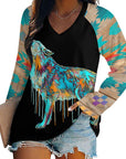 Baha Ranch Western Native Wolf Long Sleeve Tee