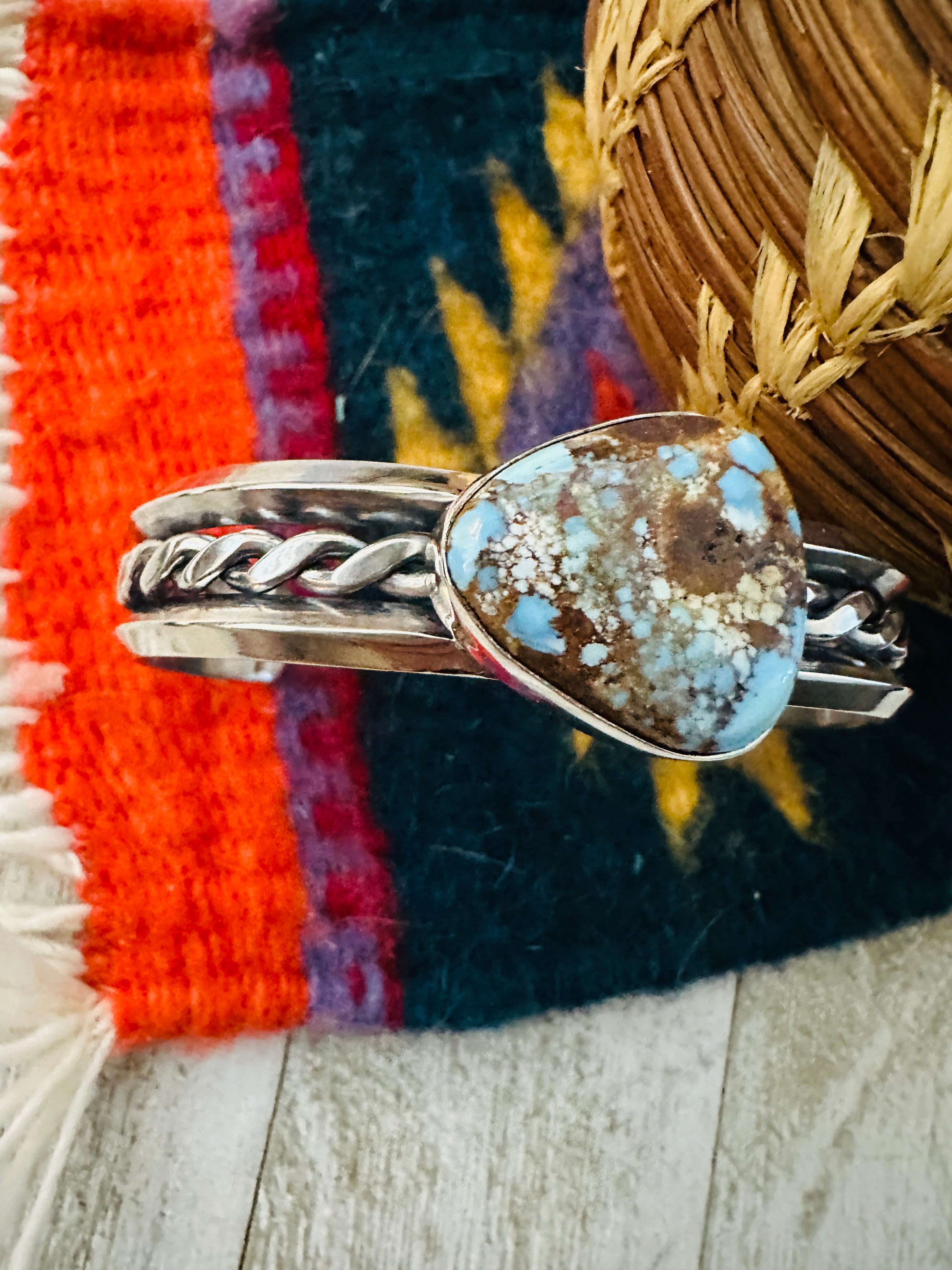 Navajo Sterling Silver & Golden Hills Turquoise Cuff Bracelet