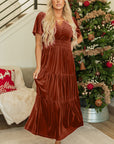 Velvet Shirred Waist Tiered Maxi Dress
