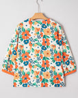 Floral Frilled V-Neck 3/4 Sleeve Blouse