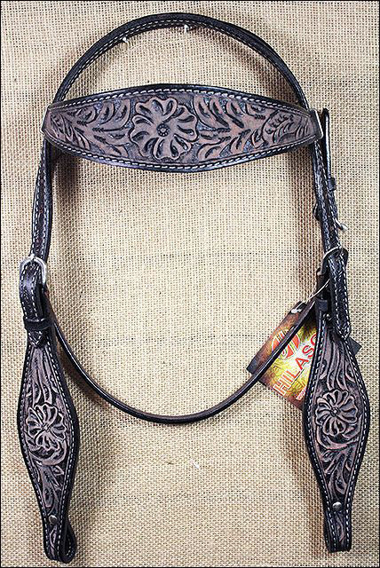 HILASON Western Horse Headstall &amp; Breast Collar Tack Genuine American Leather Floral Rough Out Black