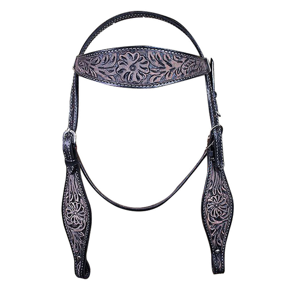 HILASON Western Horse Headstall &amp; Breast Collar Tack Genuine American Leather Floral Rough Out Black