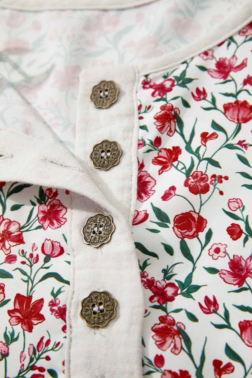 Floral Gauze Patchwork 3/4 Sleeve Blouse