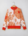 Floral Half Zip Collared Pullover Sweater