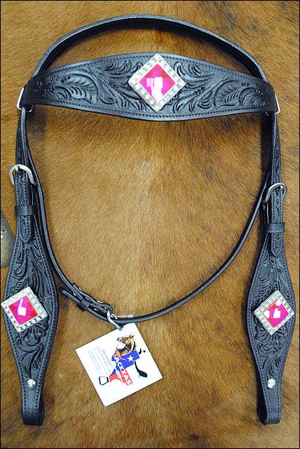 Hilason Western Headstall &amp; Breast Collar Horse American Leather Black Pink