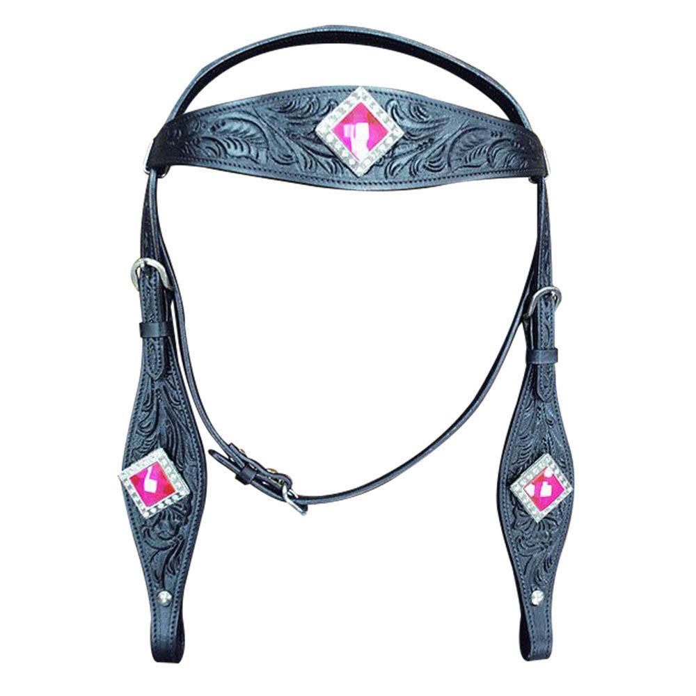 Hilason Western Headstall &amp; Breast Collar Horse American Leather Black Pink