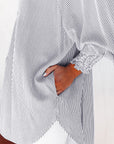 Striped Casual Shirred Cuffs Shirt