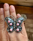 Butterfly ring -size 7.5 - pink conch and sterling silver