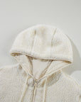 Solid Fleece Zip-Up Drawstring Pocketed Hooded Jacket