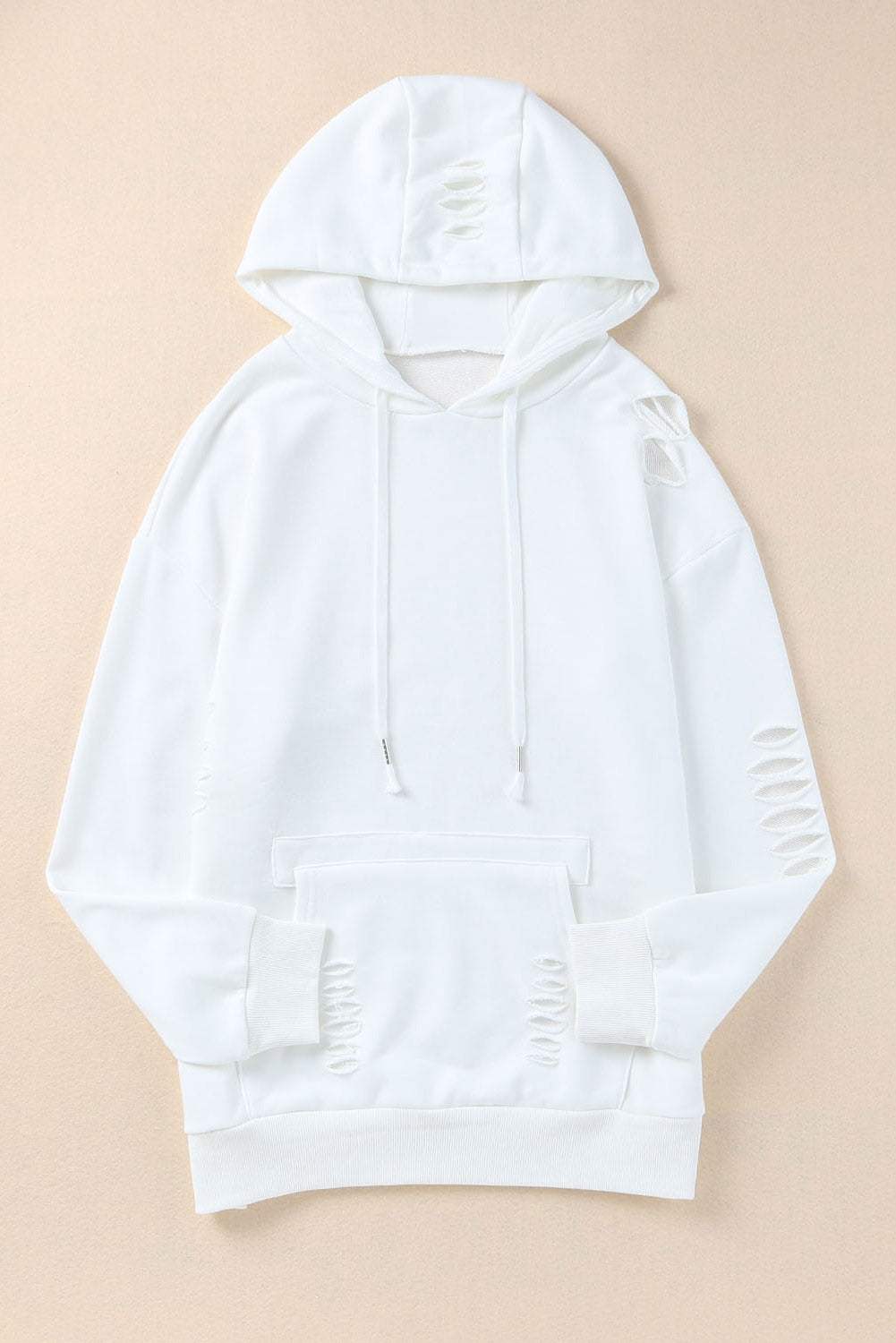 Solid Ripped Hooded Sweatshirt