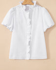 Stripe Ruffle Bubble Sleeve Shirt