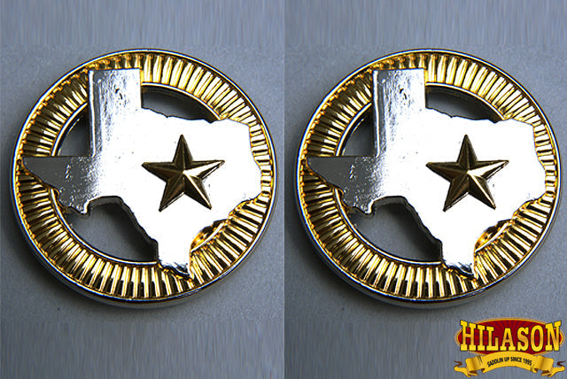 Western Screw Back Concho 1.5 In Texas Star Gold Silver Round Saddle