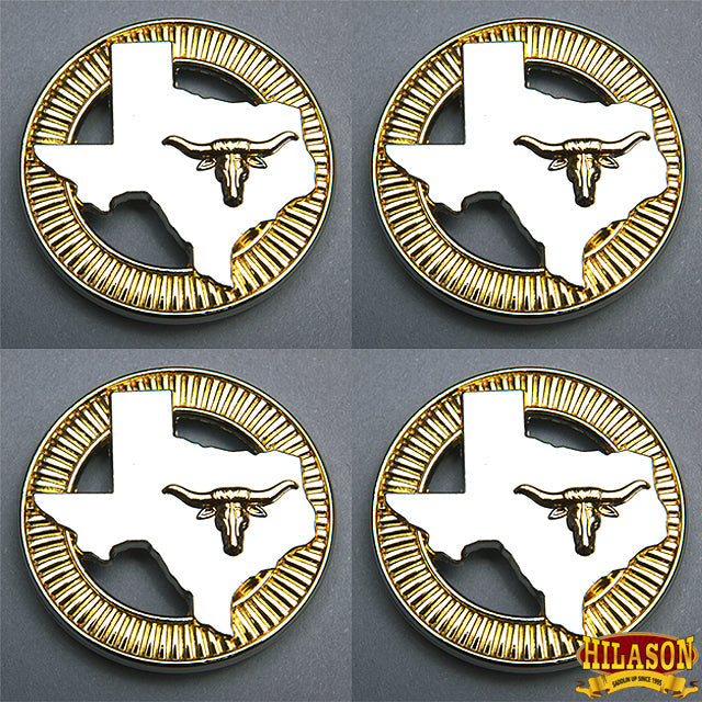 Western Screw Back Concho 1.5 In Texas Longhorn Gold Silver Round Saddle