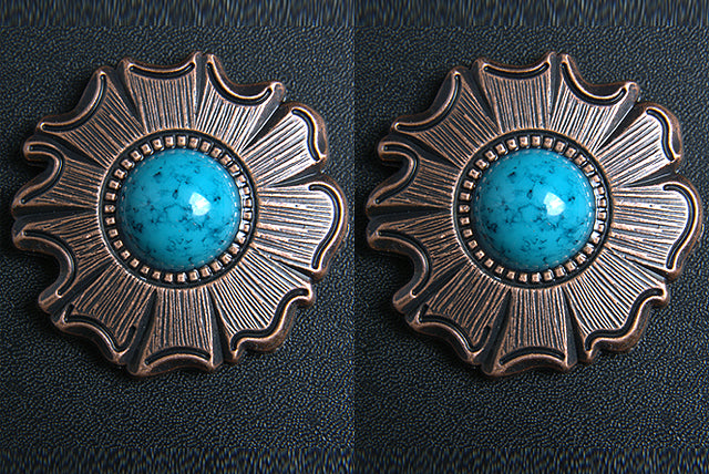 Western Screw Back Concho 1.5 In. Turquoise Stone Floral Saddle Cowgirl