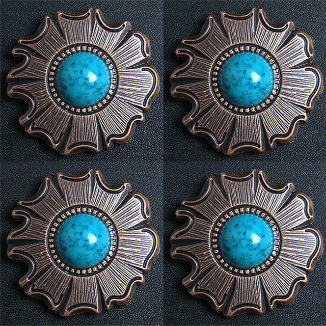 Western Screw Back Concho 1.5 In. Turquoise Stone Floral Saddle Cowgirl