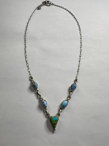 Handmade Sterling Silver, Golden Hills Turquoise & Sonoran Mountain Turquoise Heart Necklace