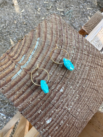 Handmade Turquoise & 14K Gold Plated Golden Hexagon Hoops