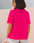 Laurel Leopard Frilly V Neck Short Sleeve Blouse