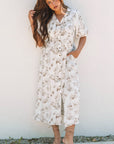Iliana Floral Puff Sleeve V Neck Buttoned Front Maxi Dress