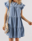 Zoey Ruffle Short Sleeve Tiered A-line Denim Dress