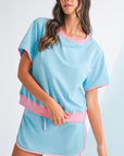 Colorblock Edge Drop Shoulder T Shirt and Skort Set