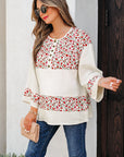 Floral Gauze Patchwork 3/4 Sleeve Blouse