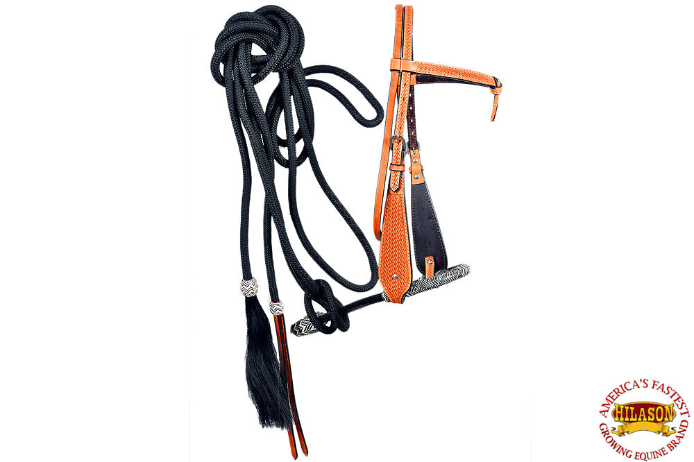 Western Horse Headstall Tack Bridle American Leather Bitless Rein Hilason