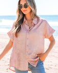 Kiana Metallic Buttoned Loose Fit Short Sleeve Shirt
