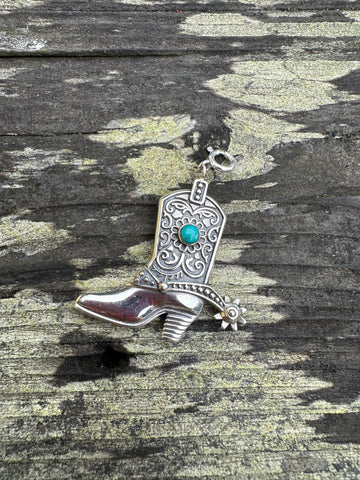 Sterling Silver and Turquoise Cowboy Boot Charm