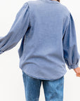 Denim Pleated Bow Tie Top