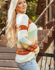 Stripe Colorblock Crewneck Drop Shoulder Sweater