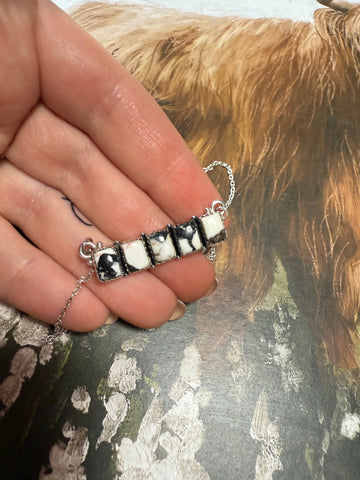 Handmade Sterling Silver White Buffalo Bar Necklace