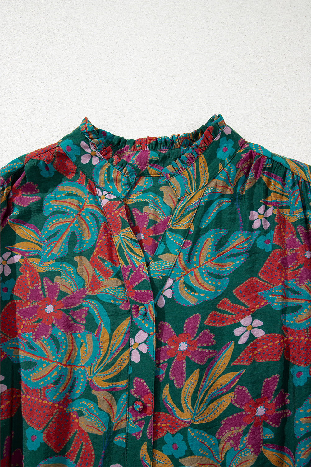 Floral Frilled V-Neck Puff Sleeve Ruffle Shirt Dress