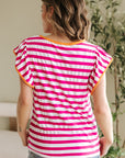 GloriaStriped Ruffle Sleeve Crew Neck Blouse