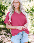 Siena Textured Rolled Sleeve V Neck Tee