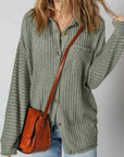 Thermal Ribbed Button-Up Drop Shoulder Textured Shacket