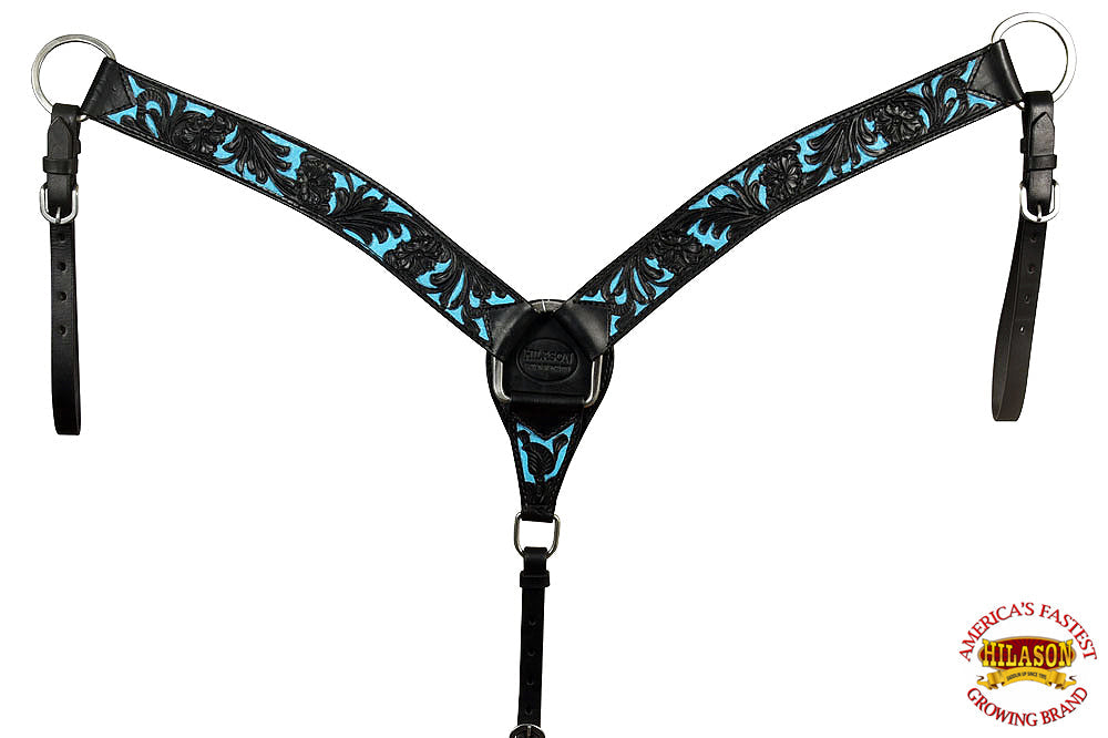 Western Horse Headstall &amp; Breast Collar Tack American Leather Black Turquoise Hilason