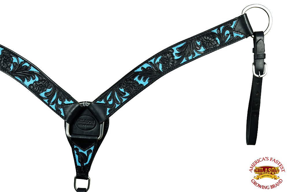 Western Horse Headstall &amp; Breast Collar Tack American Leather Black Turquoise Hilason