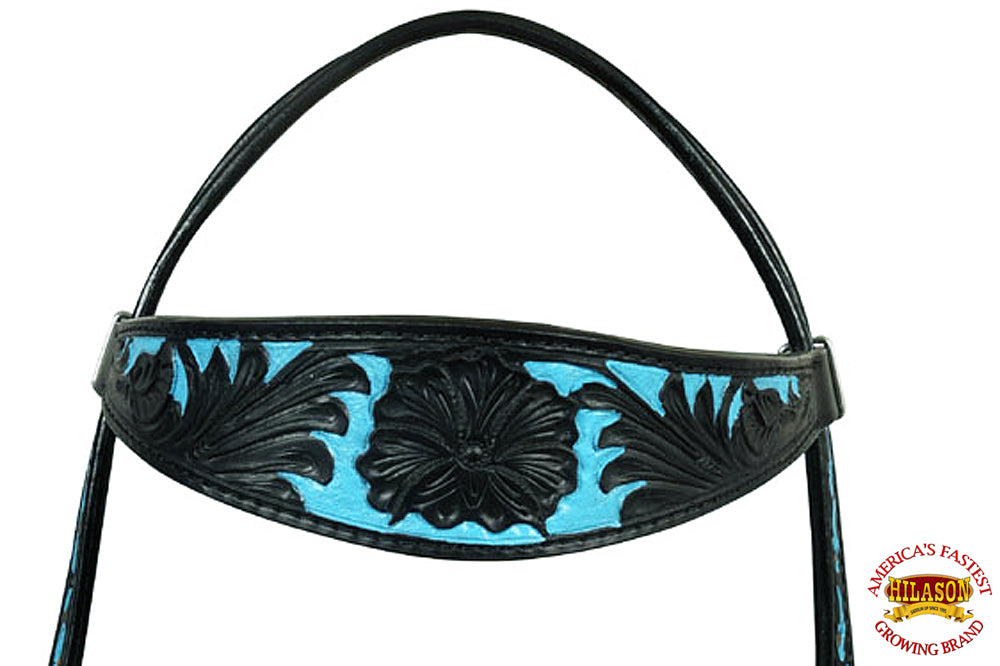 Western Horse Headstall &amp; Breast Collar Tack American Leather Black Turquoise Hilason