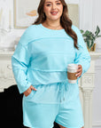 Plus Size Solid Pullover Top and Shorts Set