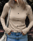 Floral Ribbed Embroidered Long Sleeve Top