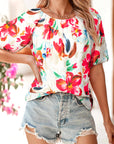 Floral Puff Short Sleeve Blouse